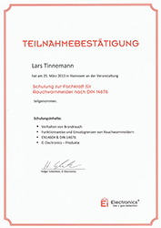 Teilnahmebestätigung - Schulung Fachkraft für Rauchwarnmelder
